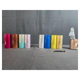 Barware Set with Colored Metal Tumblers, Vintage Beer Bottle Opener, and Copper Mug