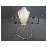 Set of 2 Beaded Necklaces and 3 Pairs of Earrings - display not inc