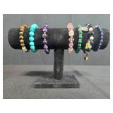 Set of Beaded Stretch Bracelets Assorted Gemstone Styles - display not inc