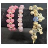 Collection of 6 Fashion Stretch Bracelets Assorted Beads and Charms - display not inc