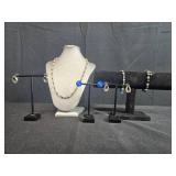 Jewelry Set with Rope Necklace, 3 Pairs of Earrings, and 2 Beaded Bracelets - displays not inc