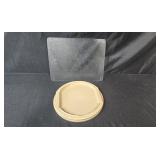 Collection of Kitchenware Items Including Glass Cutting Boards, Mixing Bowls, and Storage Containers