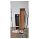 Wooden Media Storage Tower and Shelf with Collection of Cassette Tapes