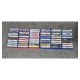 Wooden Media Storage Tower and Shelf with Collection of Cassette Tapes