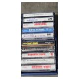 Wooden Media Storage Tower and Shelf with Collection of Cassette Tapes