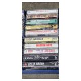 Wooden Media Storage Tower and Shelf with Collection of Cassette Tapes