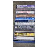 Wooden Media Storage Tower and Shelf with Collection of Cassette Tapes