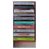 Wooden 2-Shelf Display Unit with 27 Assorted Cassette Tapes