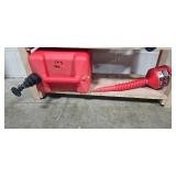 Workbench Lot with Metal Drawer Organizers, Wheels, Red Fuel Can, and Hardware