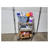 Rolling Metal Utility Cart with Assorted Cleaning Supplies
