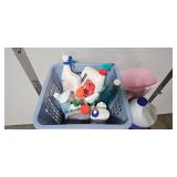 Rolling Metal Utility Cart with Assorted Cleaning Supplies