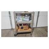 Rolling Metal Utility Cart with Assorted Cleaning Supplies