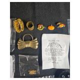 Misc Jewelry Lot with Scarf Clips/Clasps, Stud Earrings, and Charms