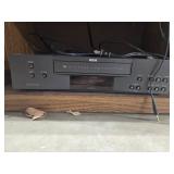 Lot of 3 VCR Players with Cords, Headphones, and Wooden Stand