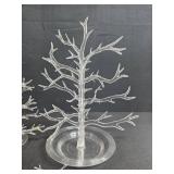 Collection of Miniature Wooden Christmas Ornaments and Plastic Display Trees