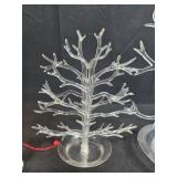 Collection of Miniature Wooden Christmas Ornaments and Plastic Display Trees