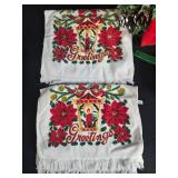 Assorted Vintage Christmas Decor and Linens, Wreath, Towels, and Dishes