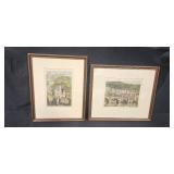 Set of 2 Framed Hand-Colored Prints by Emil Grimminger - Heidelberg and Neuschwanstein Castle