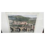 Set of 2 Framed Hand-Colored Prints by Emil Grimminger - Heidelberg and Neuschwanstein Castle