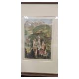 Set of 2 Framed Hand-Colored Prints by Emil Grimminger - Heidelberg and Neuschwanstein Castle