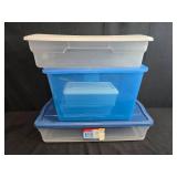 Lot of Plastic Storage Totes with Lids Assorted Sizes