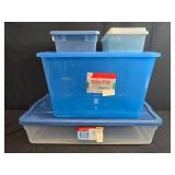 Lot of Plastic Storage Totes with Lids Assorted Sizes