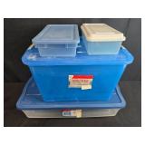 Lot of Plastic Storage Totes with Lids Assorted Sizes