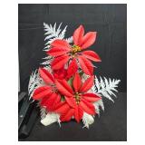 Holiday Decor Collection with Artificial Poinsettia Arrangements and Ceramic Boot Shakers