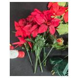 Holiday Decor Collection with Artificial Poinsettia Arrangements and Ceramic Boot Shakers