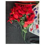 Holiday Decor Collection with Artificial Poinsettia Arrangements and Ceramic Boot Shakers