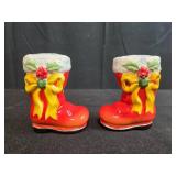 Holiday Decor Collection with Artificial Poinsettia Arrangements and Ceramic Boot Shakers