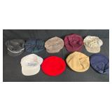 Collection of Mixed Hats and Gloves Including Caps, Berets, and Straw Hat