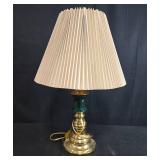 Brass Table Lamp with Pleated Shade and Green Accent