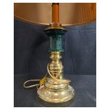 Brass Table Lamp with Pleated Shade and Green Accent