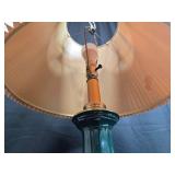 Brass Table Lamp with Pleated Shade and Green Accent