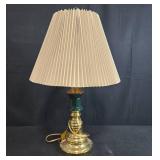 Brass Table Lamp with Pleated Shade and Green Accent