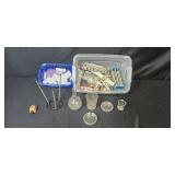 Assorted Science Lab Glassware, Test Tube Racks, and Stone Turtle Figurine