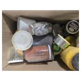 Box of Assorted Vintage Jars with Contents Including Rocks and Hardware