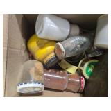 Box of Assorted Vintage Jars with Contents Including Rocks and Hardware