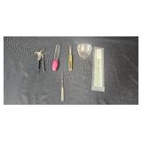 Large Kitchen Utensil and Storage Lot with Decorative Serving Tray