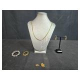 Fashion Jewelry Collection with Gold-Tone Chain, Earrings, and Brooches - display not inc