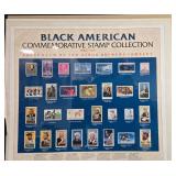 Black American Commemorative Stamp Collection, Tribute Clock, and Jazz Musician Figurines Set