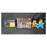 Vintage Tomy Lights Alive Game, Techniques of Problem Solving Deck A, and Pair of Mickey and Minnie Plush Toys