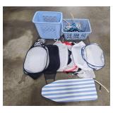 Laundry Supplies Lot: 2 Baskets, Hangers, Mesh Bags, Small Ironing Board