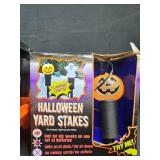 Holiday Decor Lot: Halloween Yard Stakes, Easter Eggs, Plastic Totes, and More