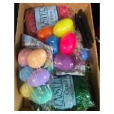 Holiday Decor Lot: Halloween Yard Stakes, Easter Eggs, Plastic Totes, and More