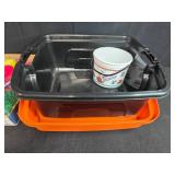 Holiday Decor Lot: Halloween Yard Stakes, Easter Eggs, Plastic Totes, and More