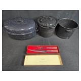 Graniteware Pot Set and Burnco Steak and Rib Carving Set
