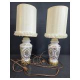 Set of 3 Table Lamps - 1 Large Textured Ceramic and 2 Vintage Porcelain with Shades