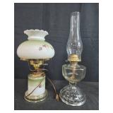 Lot of 2 Table Lamps with Oil Lamp and Glass Shade plus Recycled Glass Vase